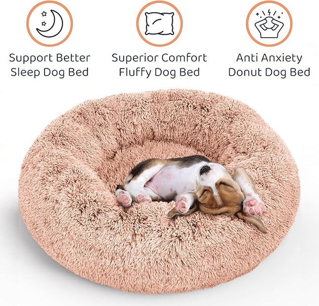 Donut Dog Bed - Premium Comfort for Anxiety Relief - Fluffy & Calming Design with Ultra-Plush Support | Cozy Round Dog Bed with Super Soft Circle Style (Pink, X-Large)