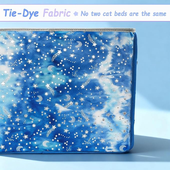 CWV Cat Houses for Indoor Cats, Cute Cat Cave Bed with Scratch Pad, Foldable Cat Cube for Multiple Large Cats, 17X17x13inch, Star Design