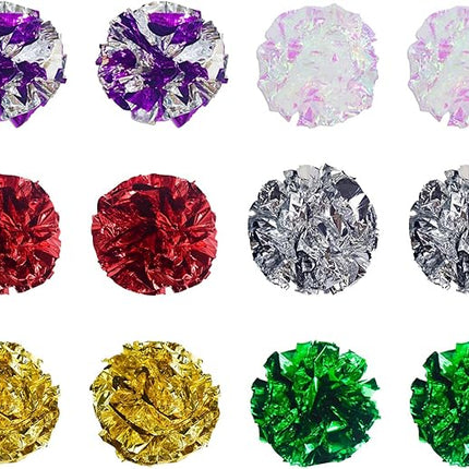 Andiker Cat Crinkle Balls, 2.36 Inches 6 Colors 12pcs Cat Balls Chew and Chase Kitten Mylar Crinkle Ball Lightweight Cats Toys for Indoor Cats to Keep Fit and Active(12pcs)