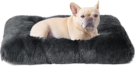 EHEYCIGA Fluffy Dog Crate Bed for Medium Dogs, Plush Faux Fur Crate Pad, Calming Anti Anxiety Medium Dog Bed, Washable Soft Warm Mat with Non-Slip Bottom, Dark Grey