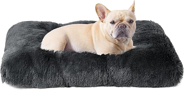 EHEYCIGA Fluffy Dog Crate Bed for Medium Dogs, Plush Faux Fur Crate Pad, Calming Anti Anxiety Medium Dog Bed, Washable Soft Warm Mat with Non-Slip Bottom, Dark Grey