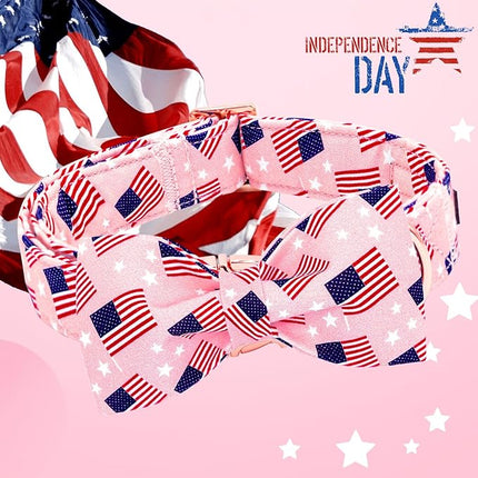 Lionheart glory American Flag Dog Collar 4 of July Independence Patriotic Dog Bow Collars Heavy Duty Adjustable Soft Collar with Bowtie for Large Dogs Pet Gift