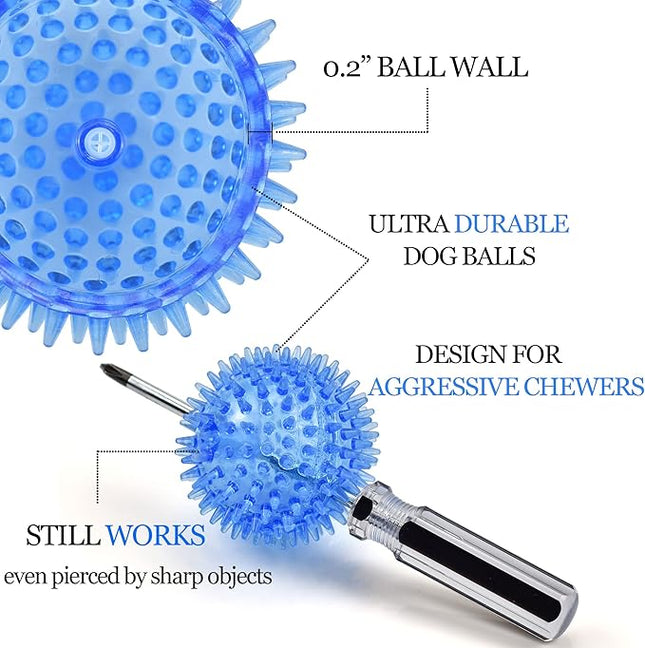6pack Squeaky Dog Toys Spiky Dog Balls Cleans Teeth and Promotes Dental and Gum Health for Your Pet Squeaker Ball Toys for Aggressive Chewers (S 6PACK)