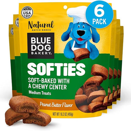 Blue Dog Bakery Natural Dog Treats, Softies, Peanut Butter Flavor, 16.2oz Bag, 6 Bags