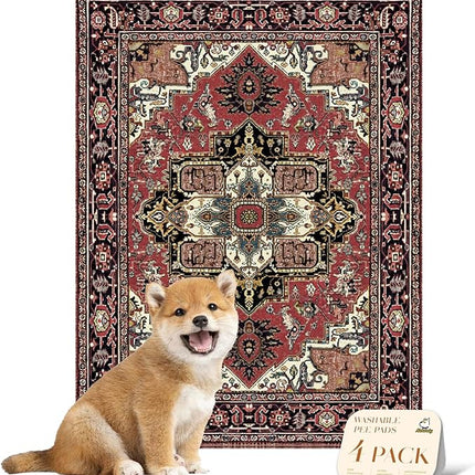 nunubaby 4PACK Washable Pee Pads for Dogs, Stylish, Non-Slip and Leak-Proof Pee Pads. Reusable Potty Pads for Dogs for Crates and Floors.(Red/Rect, 18" x24" )