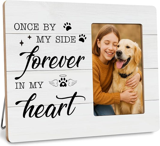 Pet Memorial Gifts for Dogs Sympathy, Loss of Dog Gift Picture Frame, Once by My Side Forever in My Heart Frames Fits 4x6 Photo