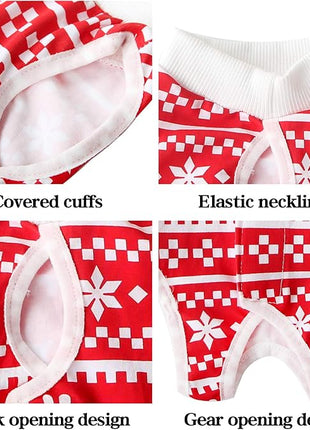 Cat Professional Recovery Suit for Abdominal Wounds or Skin Diseases, E-Collar Alternative for Cats and Dogs, After Surgery Wear, Pajama Suit (S, Christmas Red)