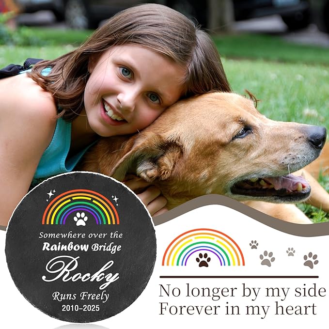 Ships Next Day Personalized Pet Memorial Stone for Loss of Dog Cat, Custom Photo Name Memory Headstone Garden Grave Marker Bereavement Sympathy Gift