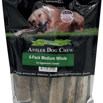 6-Pack Medium Whole Elk Antler Dog Chews (5.5 to 8+ in) – Long Lasting Natural Dog Bones for Small & Medium Dogs Under 40 lbs, Aggressive Chewers, Teeth Cleaning, No Rawhide