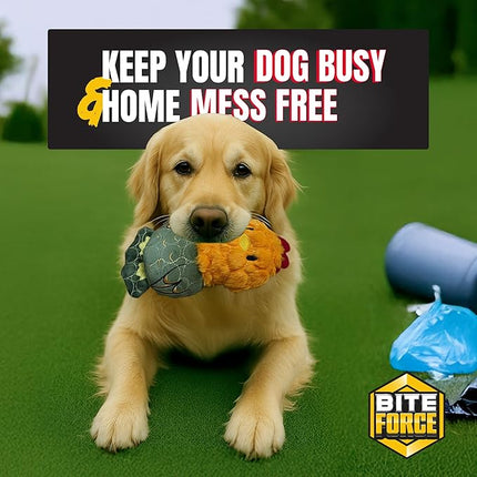 Bite Force -Durable & Strong Dog Toy Rooster with Squeaker, Kevlar-Reinforced for Aggressive Chewers for Small Medium Large Dogs - Green.