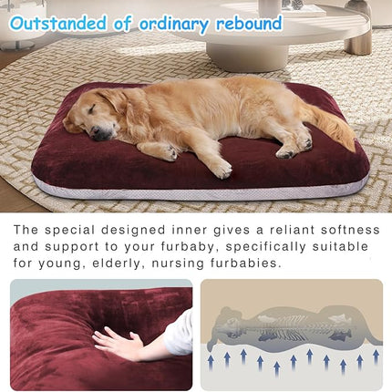 Magic Dog Super Soft Large Dog Bed, 39 Inches Orthopedic Foam Pet Beds with Anti Slip Bottom, Dog Sleeping Mattress with Removable and Washable Cover, Burgundy L,39'' X 33.5'' X 3.7''