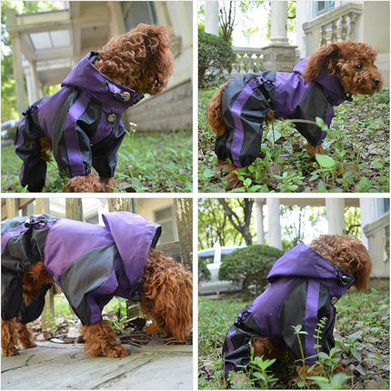 Lovelonglong Dog Hooded Raincoat, Small Dog Rain Jacket Poncho Waterproof Clothes with Hood Breathable 4 Feet Four Legs Rain Coats for Small Medium Large Pet Dogs Purple XL