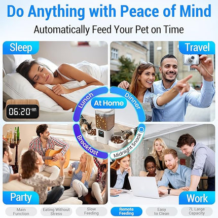 Automatic Cat Feeders 2 Cat with Slow Feed: 7L Dual Automatic Dog Feeder with 5G WiFi, Double Auto cat Food Dispenser for Multiple Pets, Detachable for Easy Clean - 29 Cup (ACF190W-B)