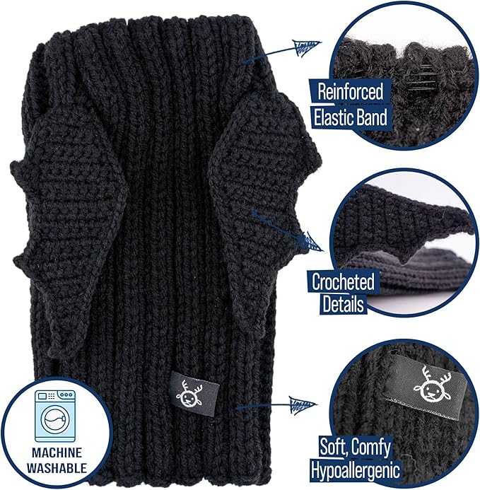 Zoo Snoods Bat Wing Dog Costume - Warm Crochet Snood Wrap for Pets, Neck Ear Cover Protection, Halloween Winter (Medium)