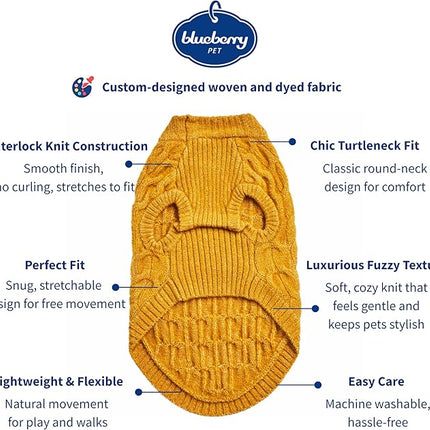 Blueberry Pet Classic Fuzzy Textured Knit Pullover Crew-Neck Dog Sweater in Mustard Yellow, Back Length 16", Pack of 1 Clothes for Dogs