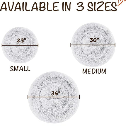 Friends Forever Donut Dog Bed Faux Fur Fluffy Calming Sofa For Small Dogs, Soft & Plush Anti Anxiety Pet Couch For Dogs, Machine Washable Coco Pet Bed with Non-Slip Bottom, 23"x23"x6" Ivory