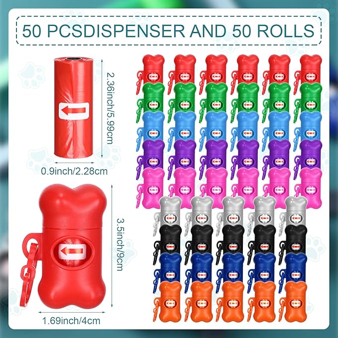 Zhehao 50 Pcs Dog Poop Trash Bag Holder Dispenser Plastic Dog Poop Waste Bag Holder for Leash with Hook and Leak Proof for Walking Hiking Camping(Bone)