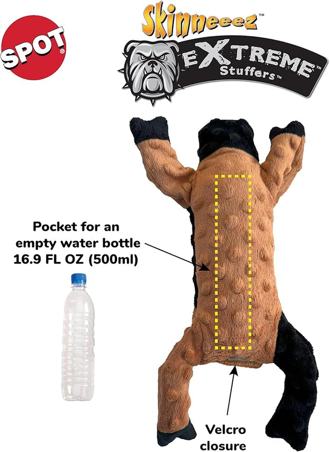 SPOT Skinneeez Extreme Stuffers Cow - Stuffing Free Dog Toy With Squeaker & Rip Stop Mesh Lining for Durability- Insert Plastic Bottle for Extra Crunch, For Small to Medium Puppies & Dogs - 14in