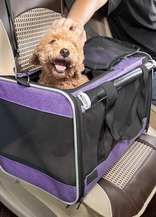 Carrying Bag for Yorkie Dog Travel Kennel Ventilated Softside Pet Carrier Tiny Dog Crate for Teacup Poodle 12lb Large Kitty Transport Cage with Cover Chihuahua Supply Purple