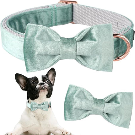 ARING PET Velvet Dog Collars with Bow tie, Dog Bowtie Collar, Adjustable Green Dog Collar,X-Small.