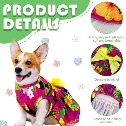 LEIFIDE 8 Pcs Summer Themed Hawaii Dog Dresses Holiday Flamingo Fruit Floral Pattern Pet Skirts Hawaii Puppy Princess Dresses Outfits Bowknot for Girl Dogs Cats Beach(XL)