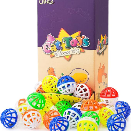 CHIWAVA 45PCS 1.6" Cat Toy Balls with Bells - Plastic Lattice Jingle Balls for Kittens, Interactive Chasing & Pounce Rattle Toys, Assorted Colors