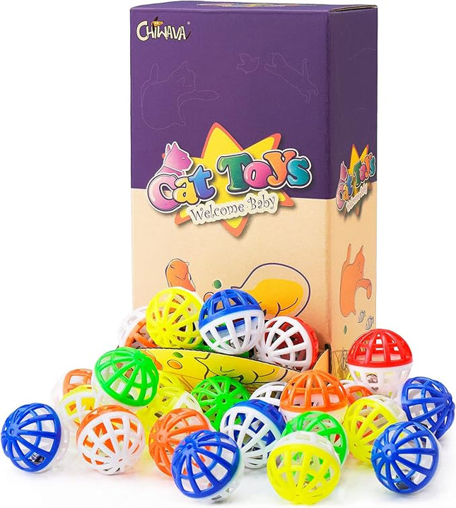 CHIWAVA 45PCS 1.6" Cat Toy Balls with Bells - Plastic Lattice Jingle Balls for Kittens, Interactive Chasing & Pounce Rattle Toys, Assorted Colors