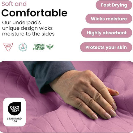 IMPROVIA® Washable Underpads, Heavy Absorbency Reusable Incontinence Pads for Kids, Adults, Elderly, and Pets, Waterproof Protection Floor (Pink and White, 18" x 24" - Pack of 4)