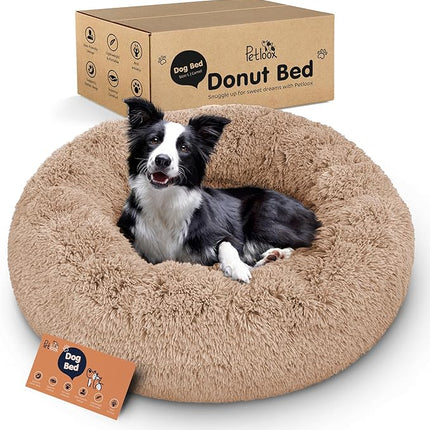 Donut Dog Bed - Premium Comfort for Anxiety Relief - Fluffy & Calming Design with Ultra-Plush Support | Cozy Round Dog Bed with Super Soft Circle Style (Camel, Large)