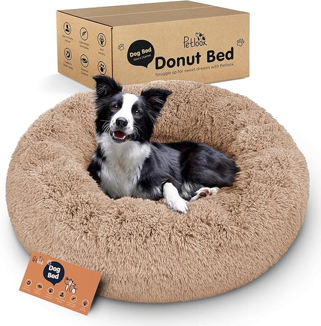 Donut Dog Bed - Premium Comfort for Anxiety Relief - Fluffy & Calming Design with Ultra-Plush Support | Cozy Round Dog Bed with Super Soft Circle Style (Camel, Large)