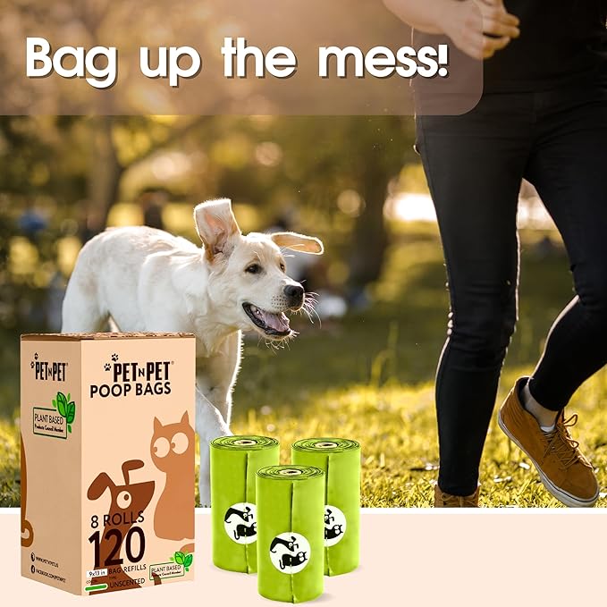 Pet N Pet Poop Bags For Dogs, 120 Counts Plant Based Dog Poop Bags Rolls, Thick Doggie Poo Bag, 100% Leak-proof, Easy to Use Pet Waste Bag