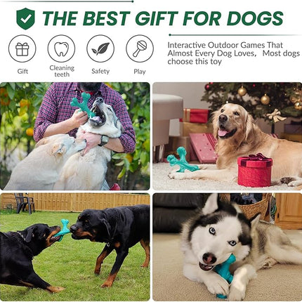 Dog Chew Toys for Aggressive Chewers Large Breed,Indestructible Bones Toy，Durable Cleaning Toothbrush Natural Rubber Dog Toys… (Blue)