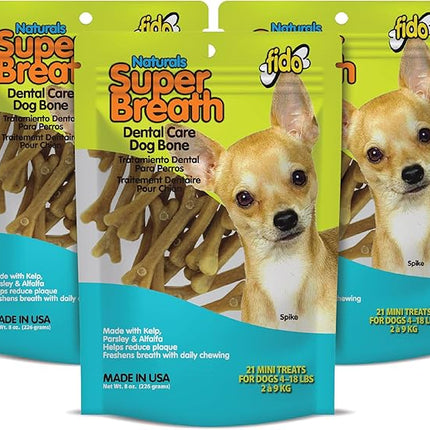 Fido - Super Breath Dental Care Bones for Dogs - 21 Treats/Pack (3 Pack) - Dog Dental Treats for Small Dogs, Made in USA, Dog Dental Chews Help Reduce Plaque, Tartar Buildup & Freshens Breath