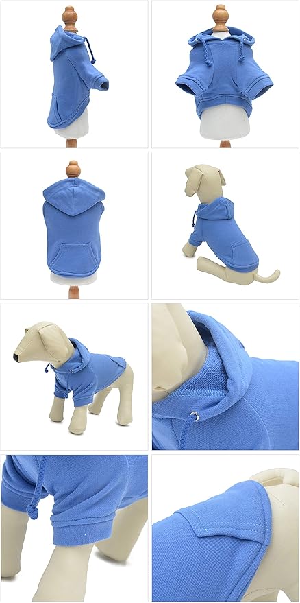 Lovelonglong Blank Basic Hoodie Sweatshirt for Dogs 100% Cotton Fits Small Medium Dachshund Large Dog Royle Blue XL