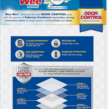 Four Paws Wee-Wee Odor Control with Febreze Freshness Pee Pads for Dogs & Puppies, Leak-Proof Dog Housebreaking Potty Training Floor Protection, Spring Fresh Scent, 22" x 23", 10 Count