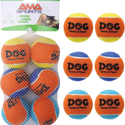 AMA SPORT Squeaky Tennis Balls for Dogs 2.5" Small Medium Dog Tennis Balls for Throwing and Fetching Dog Toys for Training, Exercise, High Bouncing 6 Pack (Multicolor A)