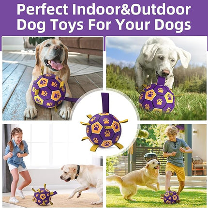 QDAN Extra Large Dog Toys Soccer Ball - Durable Dog Balls for Extra Large Dogs with Straps, Interactive Dog Tug Toy with Strap for Tug of War (9 Inch)