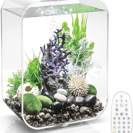 biOrb Life 15 Acrylic 4-Gallon Aquarium with Multi-Color Remote-Controlled LED Lights Modern Compact Tank for Tabletop or Desktop Display, Transparent