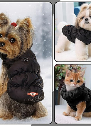 Winter Warm Dog Jacket for Small Medium Dogs Cat Cold Weather Coats with Harness Paded Dogs Fleece Vest Waterproof Windproof Dog Snow Jacket Pet Puppy Clothes (Black,XS)