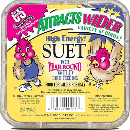 C&S High Energy Suet Treat, Wild Bird Food for Woodpeckers, Nuthatches, Chickadees and Jays, 8 Pack