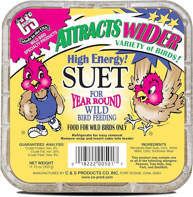 C&S High Energy Suet Treat, Wild Bird Food for Woodpeckers, Nuthatches, Chickadees and Jays, 8 Pack