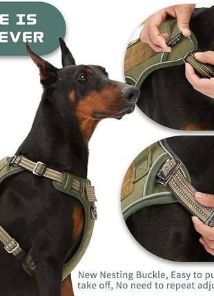 BUMBIN Tactical Dog Harness for Large Dogs No Pull, Famous TIK Tok No Pull Dog Harness, Fit Smart Reflective Pet Walking Harness for Training, Adjustable Dog Vest Harness with Handle Green XL