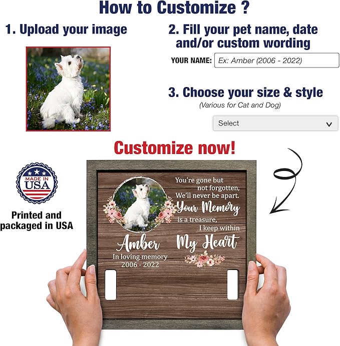 Personalized Pet Loss Gifts Dog Picture Collar Frame Pet Remembrance Memorial Memorial Frames for Pictures Sympathy Gifts Keepsake BereavementFunerary Decor Wall