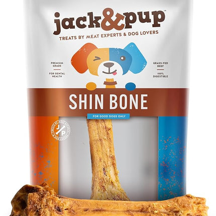Jack&Pup 8-11” Shin Bones, Roasted Meaty Beef Bone for Dogs – Long Lasting Natural Dog Bones, Big Dog Bone for Large Dogs (1 Pack)