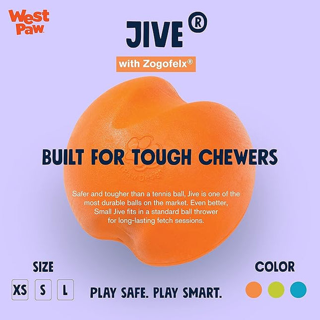 WEST PAW Zogoflex Jive Ball Dog Chew Toy – Bouncing Toys for Dogs, Fetch, Catch, Chewing, Play – Floatable, Recyclable Balls – Latex-Free, Non-Toxic, Dishwasher Safe Dog Toy, Small 2.5", Tangerine