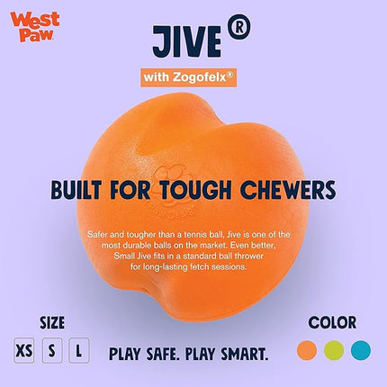 WEST PAW Zogoflex Jive Ball Dog Chew Toy – Bouncing Toys for Dogs, Fetch, Catch, Chewing, Play – Floatable, Recyclable Balls – Latex-Free, Non-Toxic, Dishwasher Safe Dog Toy, X-Small 2", Tangerine