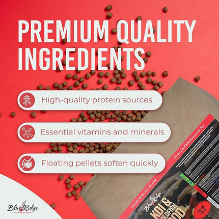 Blue Ridge Koi Fish Food 50lb - Koi Food Color Growth Formula, Goldfish Food, Premium Fish Food for Ponds, Ponds Fish Food, Floating Pond Pellets