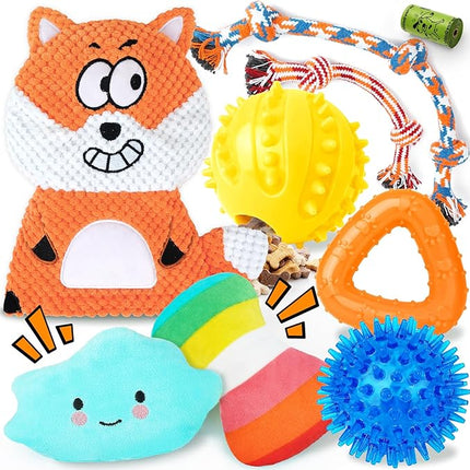 Zeaxuie 9 Pack Puppy Toys for Teething, Puppy Chew Toys with Cute Squeaky Dog Toys, Treat Ball and Rope Dog Chew Toys for Small Dogs, Hold a Bottle