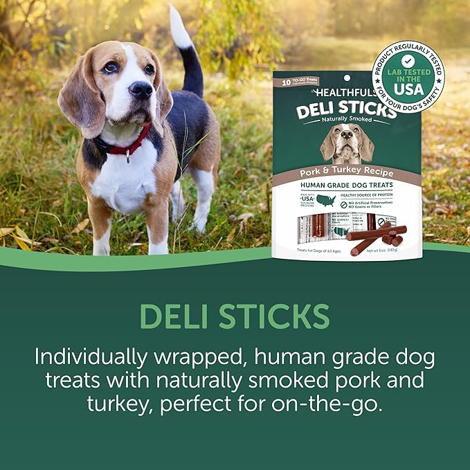 Deli Sticks Pork and Turkey Human-Grade Gluten-Free Soft and Chewy Dog Treats, 10 Count Bag