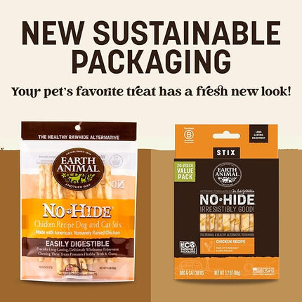 Earth Animal No Hide Stix - Long Lasting Rawhide Free Small Dog Chews Sticks, Chicken - 10 Count